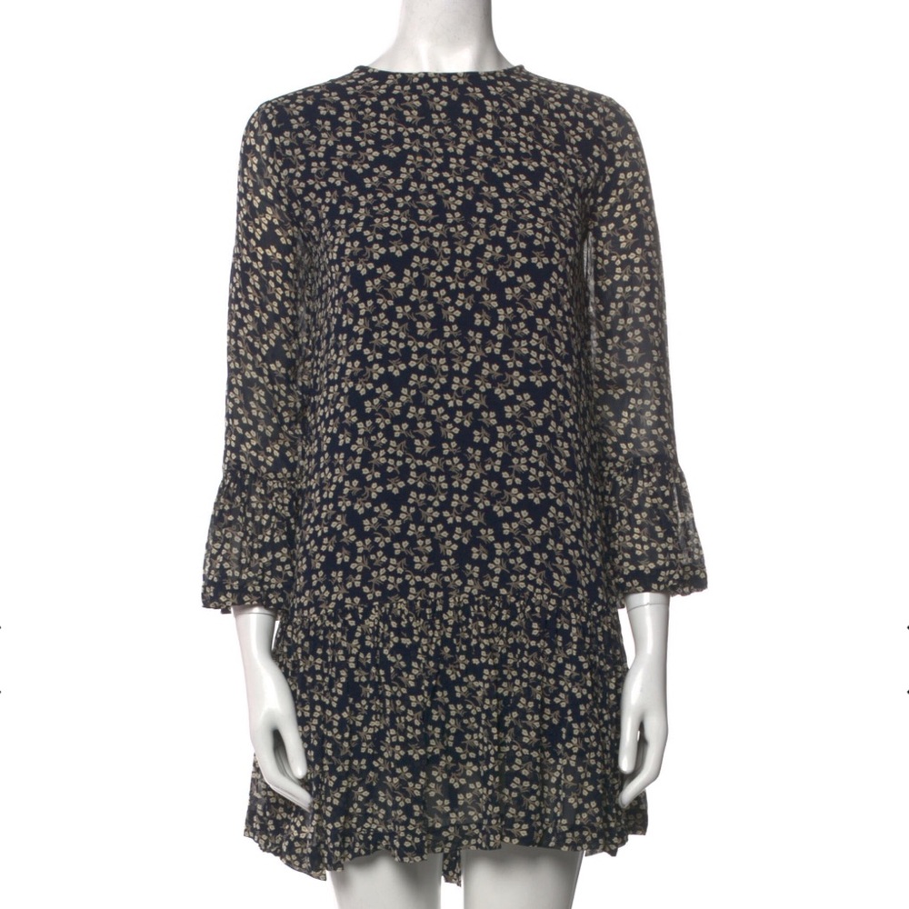 Ganni Navy Floral Long Sleeve Dress
